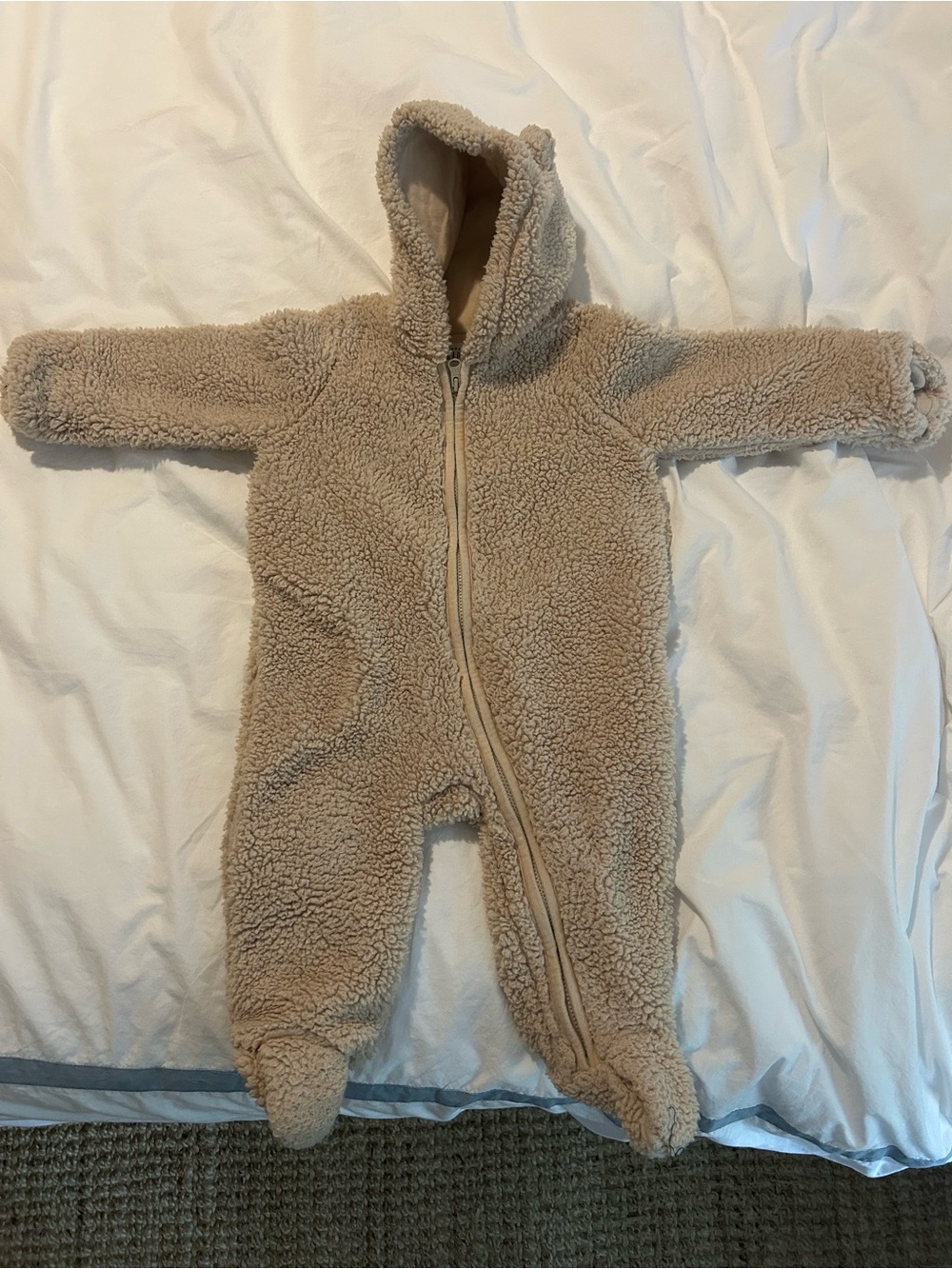 GAP Plush Sherpa Hooded Baby One-Piece - Taupe